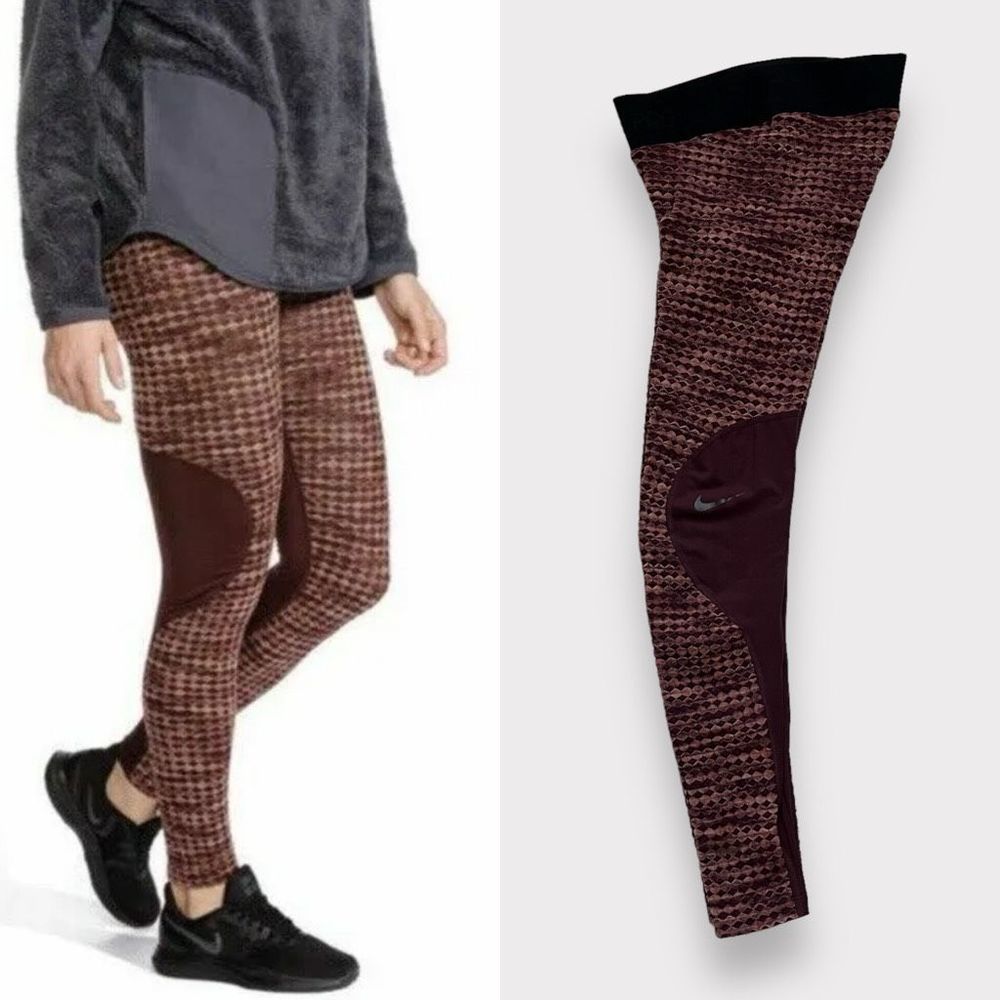Nike Pro Hyperwarm Brushed Fleece Training Tights Small Ox Blood Womens Leggings